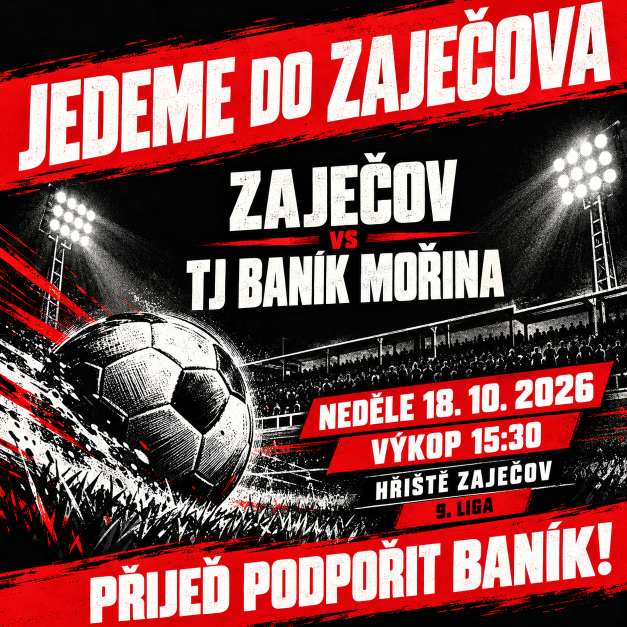 Pozvánka na zápas Zaječov — Mořina, 18. 10. 2026 v 15:30