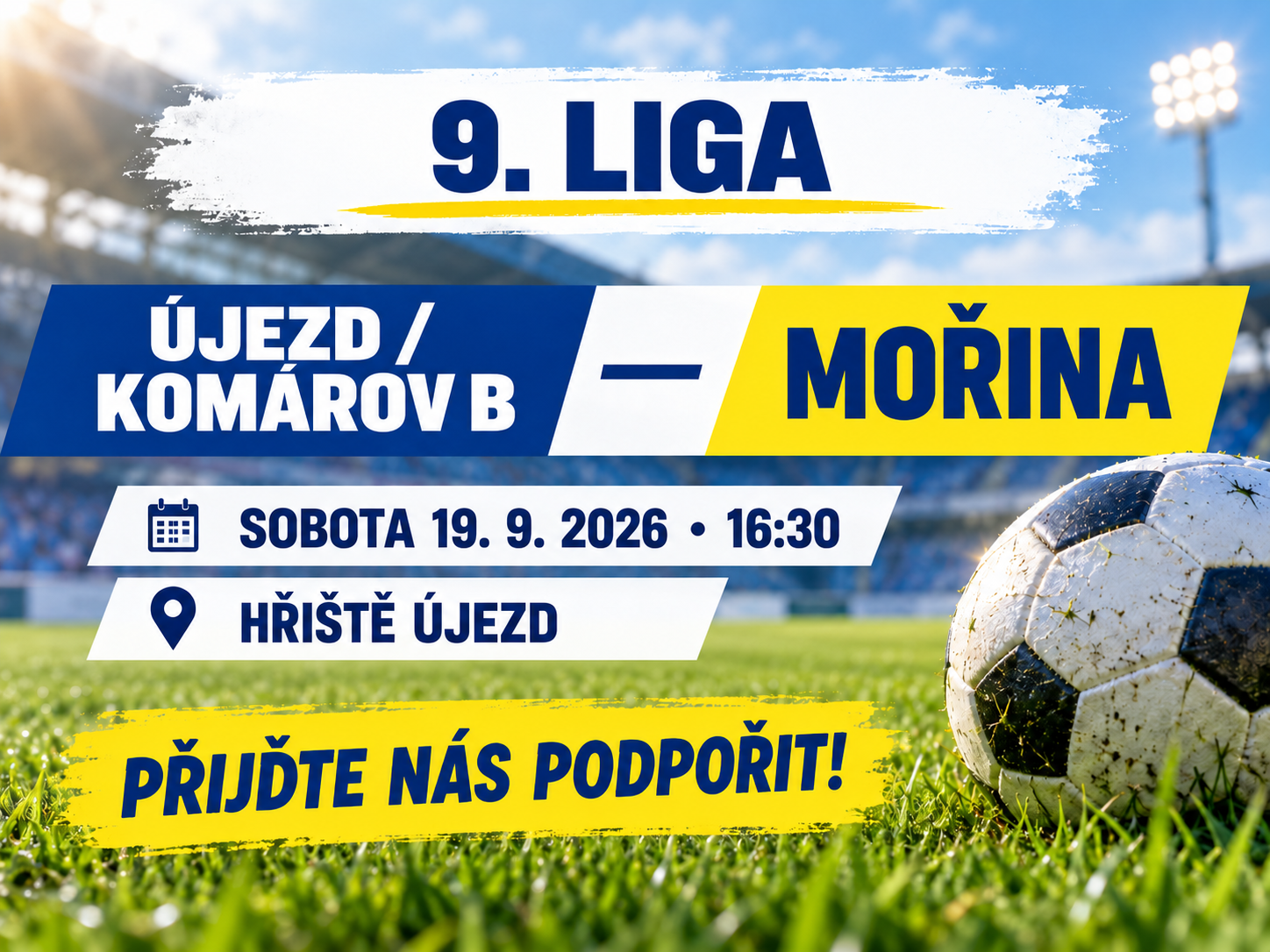 Pozvánka na zápas 9. ligy: Újezd / Komárov B – Mořina, 19. 9. 2026 v 16:30